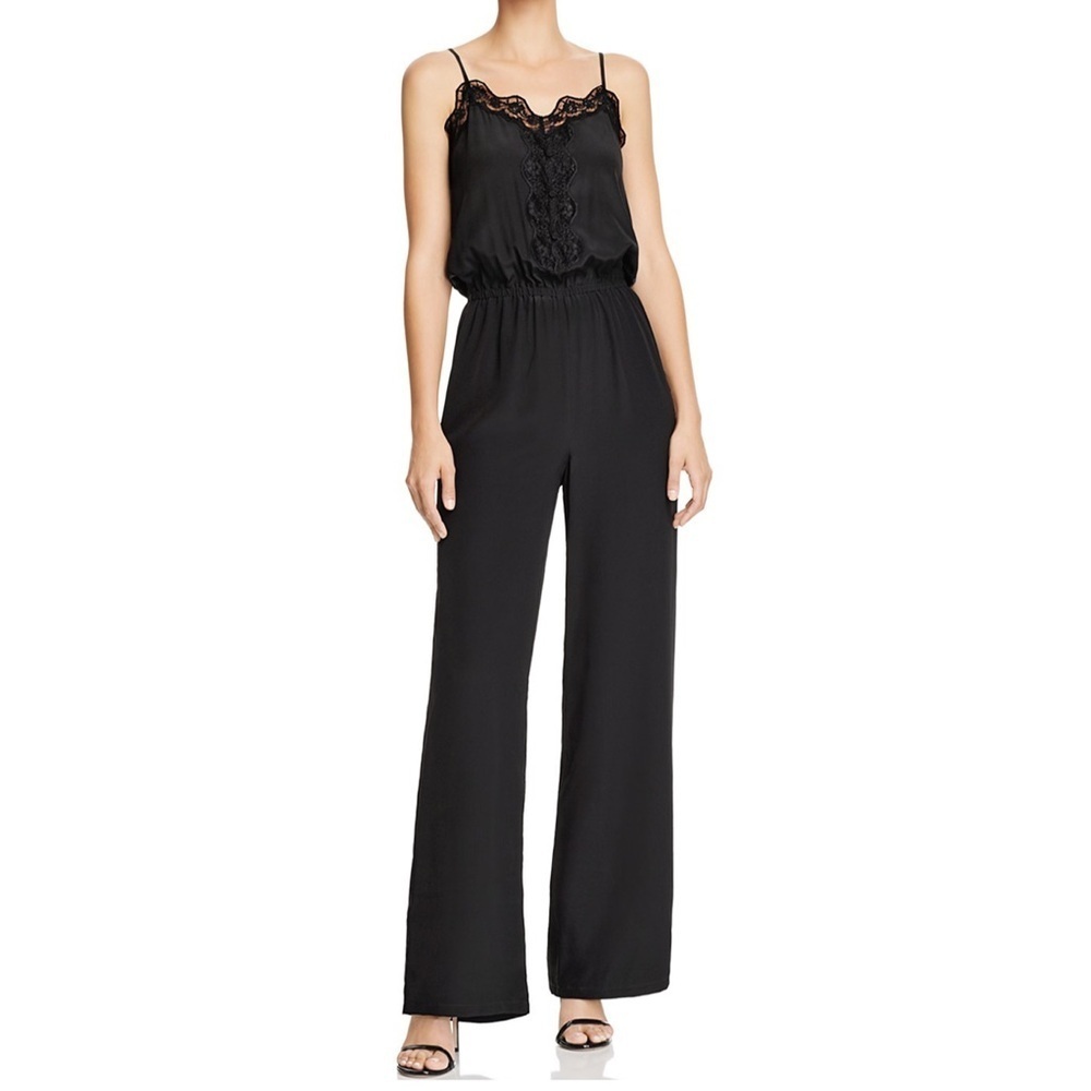 Cami Nyc Rosalie Lace-Trimmed Silk Wide Leg Jumpsuit In Black